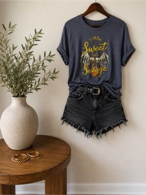 Kinda Sweet Kinda Savage Graphic Tee | Heather Blue | Guitar Wings | Size L